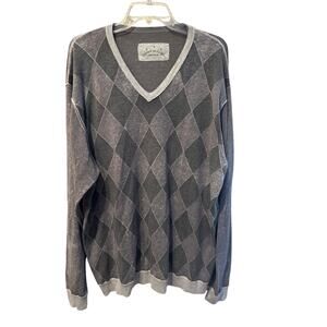Men’s Tommy Bahama Gray Argyle V-Neck Sweater. Size XXL